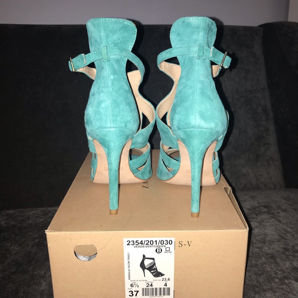 Zara Open Toe Green Heel 6.5 - Picture 4 of 6